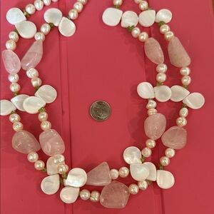 Elegant Pearl and Pink Stone Necklace